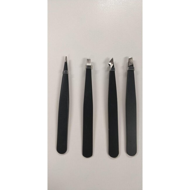 Benson 4-delige pincet set - veelzijdig - zwart - 9 cm