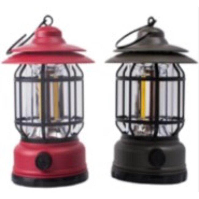 Benson Oplaadbare en dimbare retro campinglamp - 16.6 x 9.6 cm - rood/groen