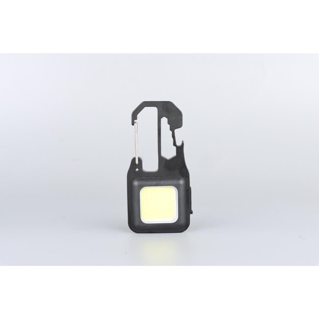 Hofftech Compacte sleutelhanger zaklamp - 380 lumen - oplaadbaar - met karabijnhaak - zwart