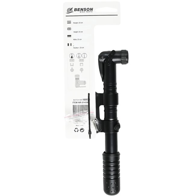 Benson Compacte fiets- en balpomp - Inclusief houder, naald en kegel - 23 cm - Draagbaar en veelzijdig