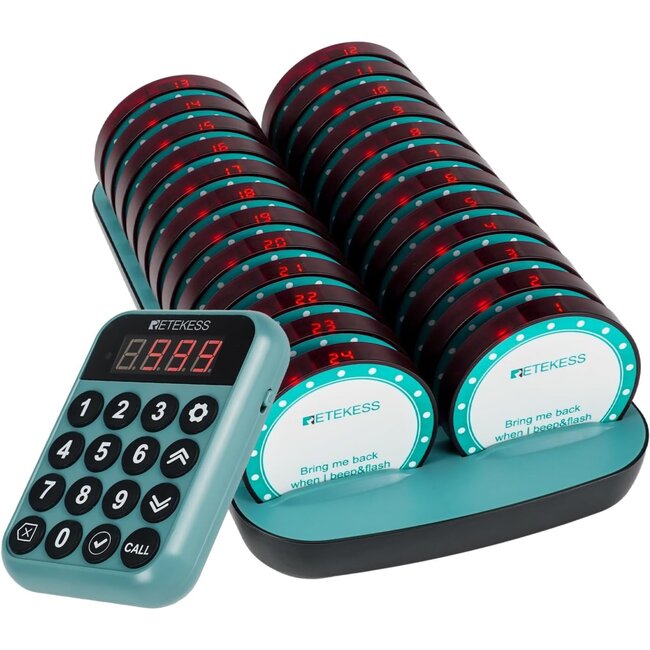 Retekess gastenoproepsysteem - kunststof - 38,1 x 23,4 x 23,4 cm - zwart - 400 m bereik, 7 modi - 24 ontvangers - horeca