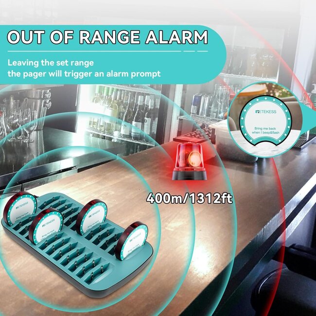 Retekess gastenoproepsysteem - kunststof - 38,1 x 23,4 x 23,4 cm - zwart - 400 m bereik, 7 modi - 24 ontvangers - horeca