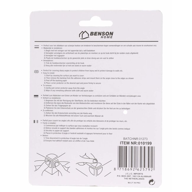 Benson Transparante hoekbeschermers - 90 graden - 4 stuks - kinderveiligheid - PVC en acryl