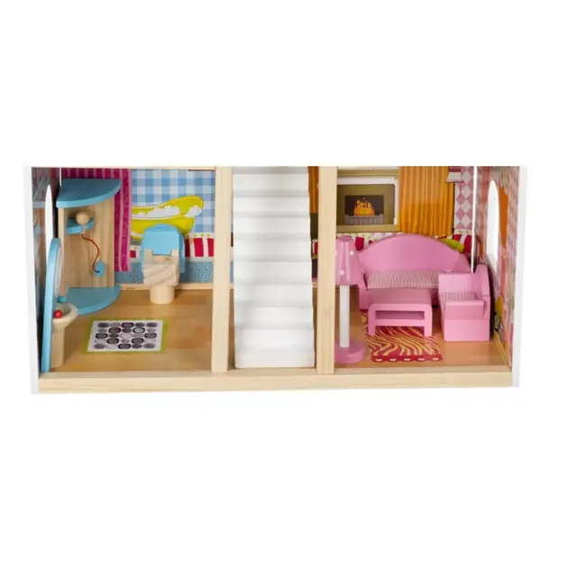 Kruzzel Houten Poppenhuis - Villa met Zwembad - Inclusief LED Verlichting en Meubels