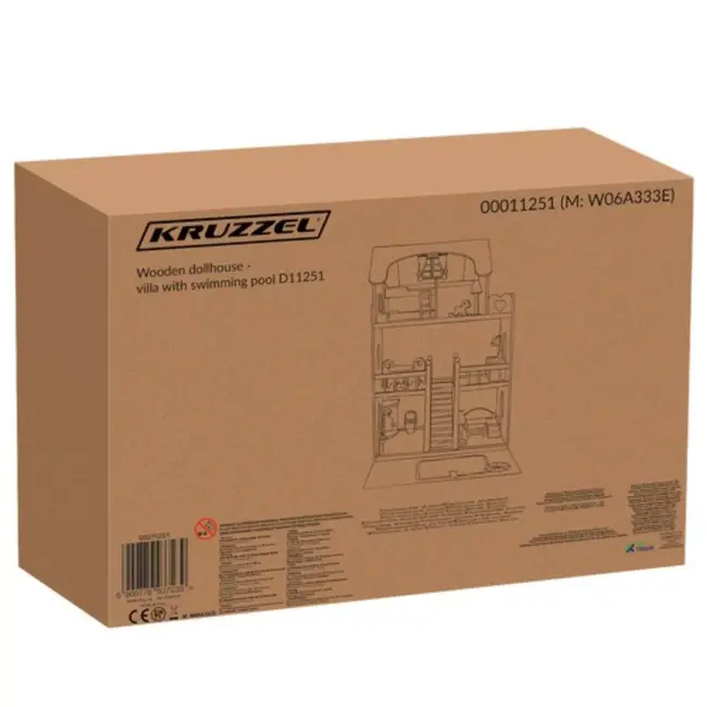 Kruzzel Houten Poppenhuis - Villa met Zwembad - Inclusief LED Verlichting en Meubels