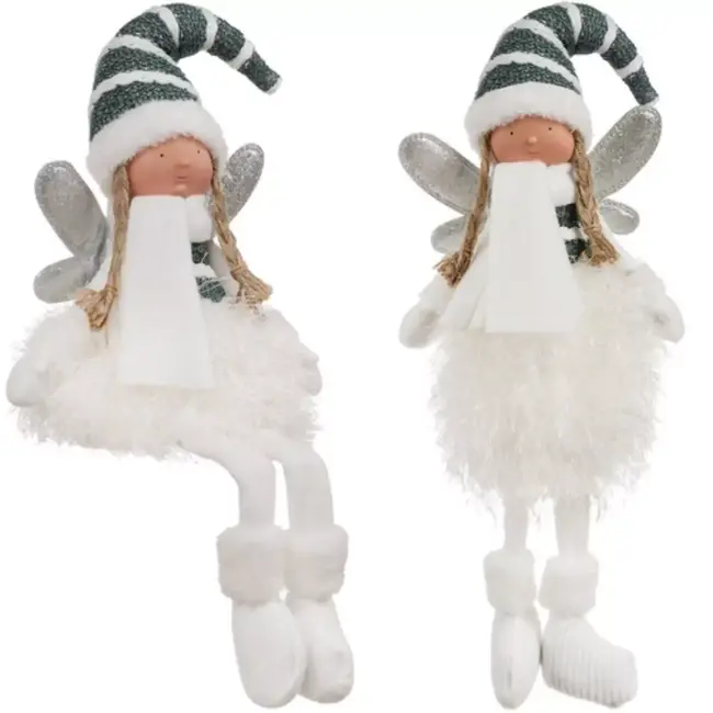 Ruhhy Zittende Kerstfee - 32 cm - Winterse Decoratie met Glitter Vleugels