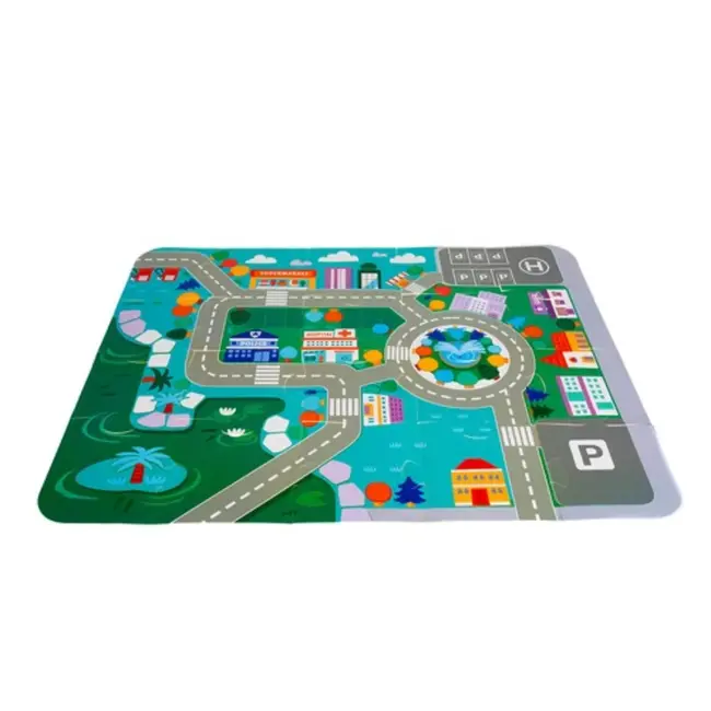 Kruzzel Houten Blokkenset 115 Stuks - Bouw Je Eigen Stad met Puzzelmat