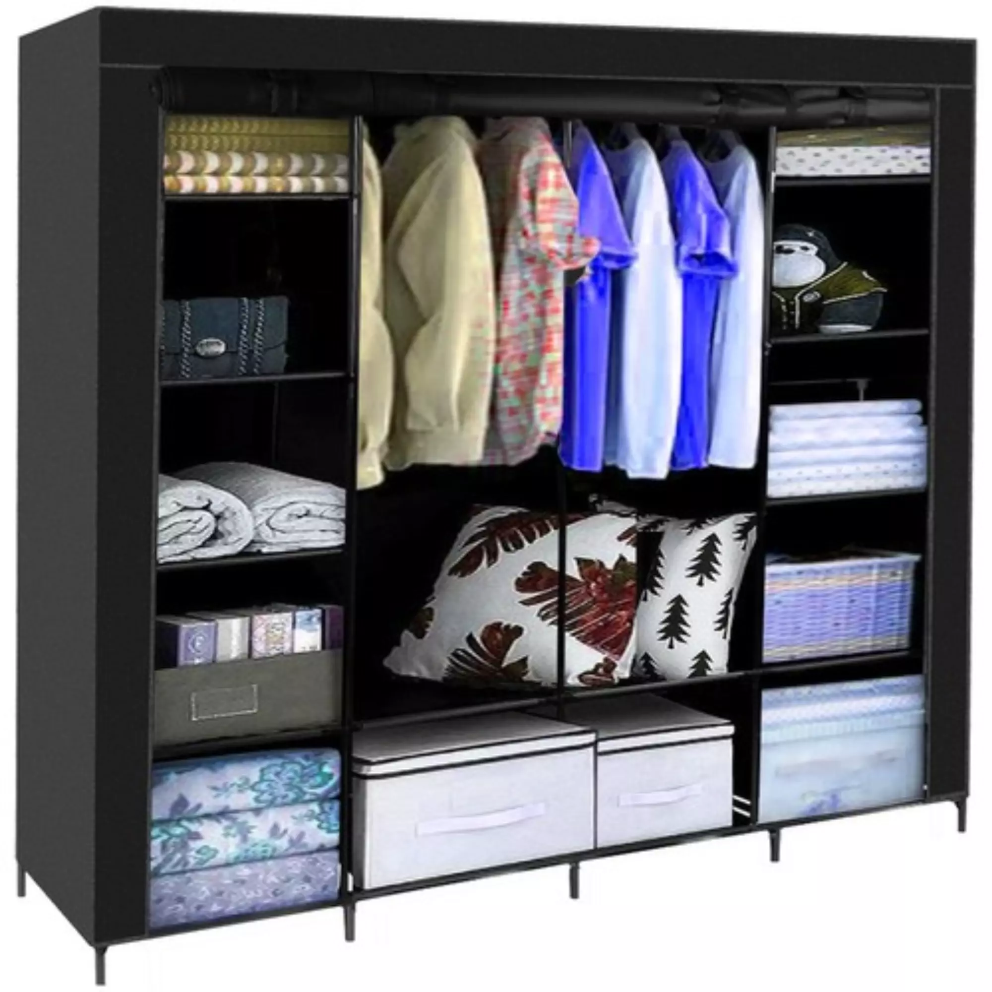 Armadio Pieghevole In Tessuto Ruhhy 170x170 Cm Con 14 Ripiani E 2 Aste