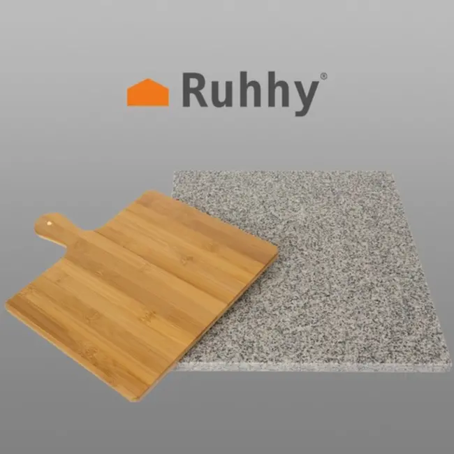 Ruhhy 2-in-1 Pizzasteen Set – Inclusief Bamboe Spatel voor Thuisbakken