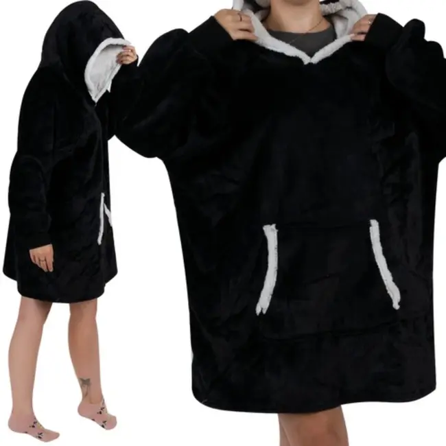 Ruhhy XXL Deken Sweatshirt - Oversized Zwarte Hoodie van Flanel voor Warmte en Comfort