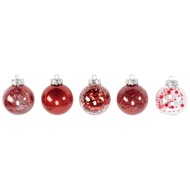 REA 30-delige kerstballenset - rood - diverse designs - breukvast kunststof