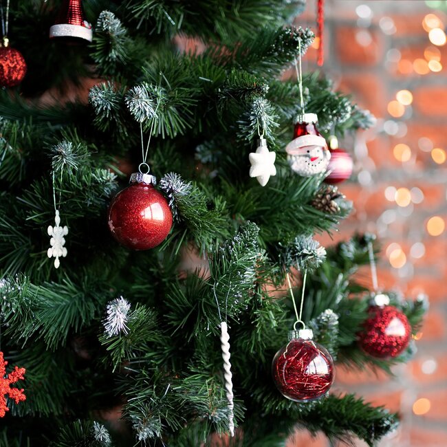 Merkloos 30-delige kerstballenset - rood - diverse designs - breukvast kunststof