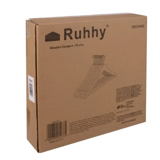 Ruhhy Houten Kledinghangers - Set van 10, Ergonomisch en Duurzaam, Perfect voor Uw Garderobe
