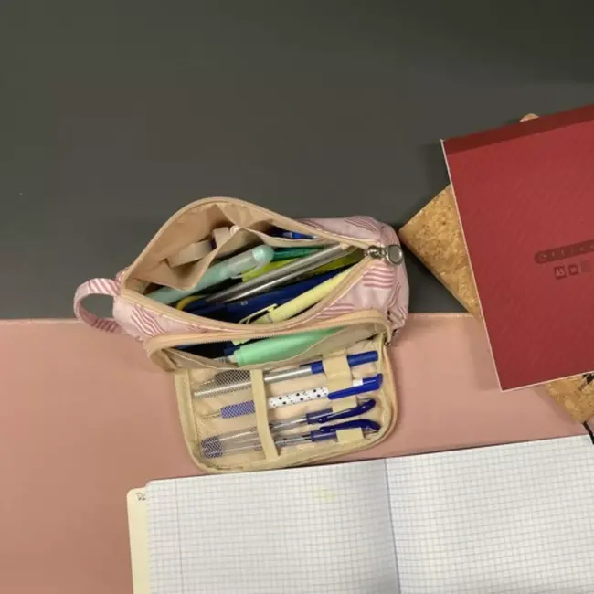 Maaleo Grote School Etui - Roze - Twee Vakken - Ruime Organizer