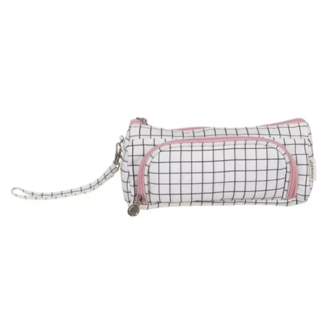 Maaleo Dubbele Uitbreidbare Etui - Wit Geruit - Twee Compartimenten - Mesh Organizer