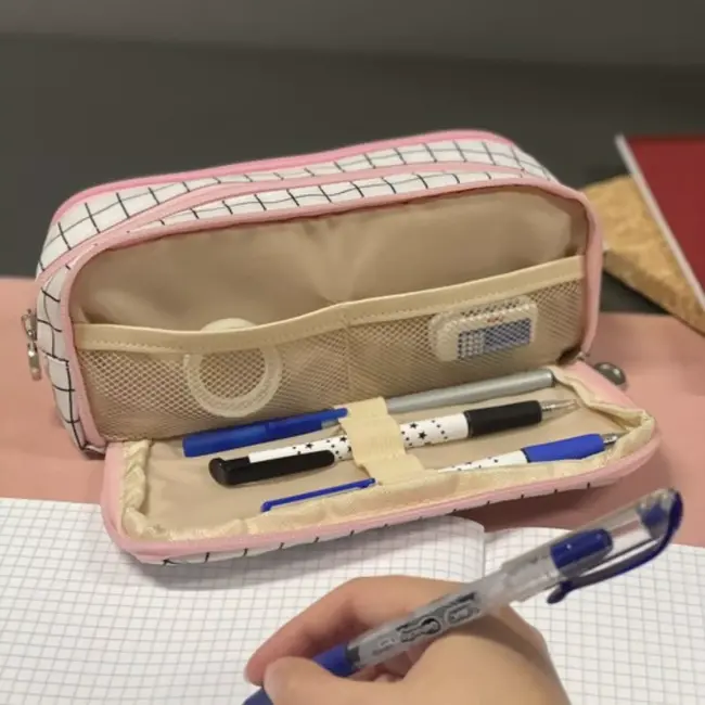 Maaleo Drievoudige Opvouwbare Etui - Geruit - Drie Vakken - Stijlvol Ontwerp