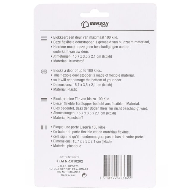 Benson Flexibele deurstopper - Transparant - 16 mm - Voorkomt deurklappen - Beschermt deuren