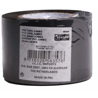 Benson Extra sterke PVC klustape - waterbestendig - 18 meter x 48 mm - zwart