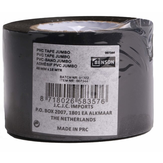 Benson Extra sterke PVC klustape - waterbestendig - 18 meter x 48 mm - zwart