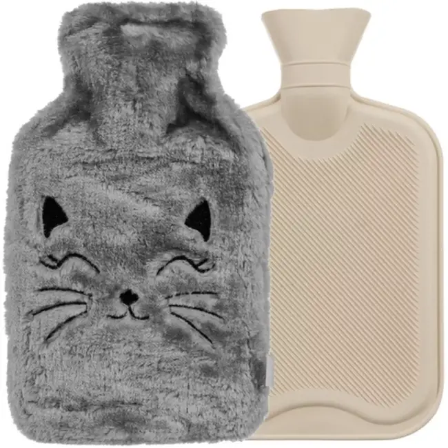 Ruhhy Rubberen Warmwaterkruik - 1,8L - Met Zachte Kattenhoes