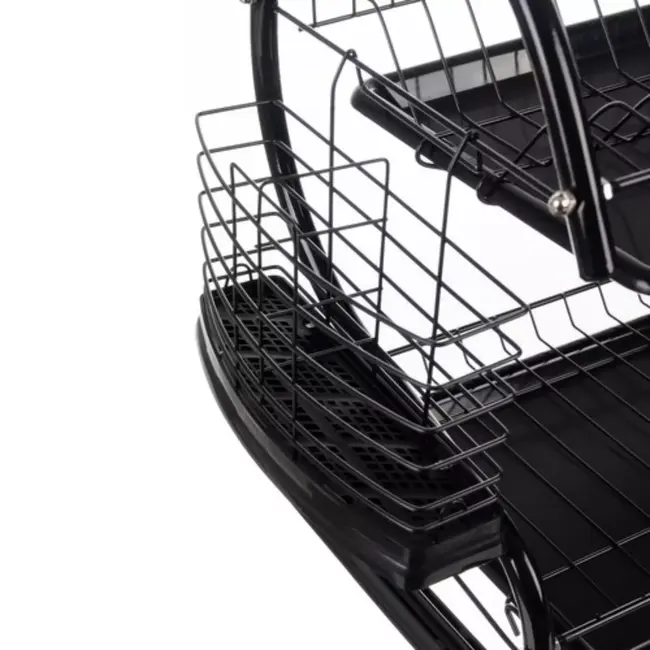 Ruhhy tweelaags afwasrek - Stijlvol zwart afdruiprek met beker- en bestekhouder