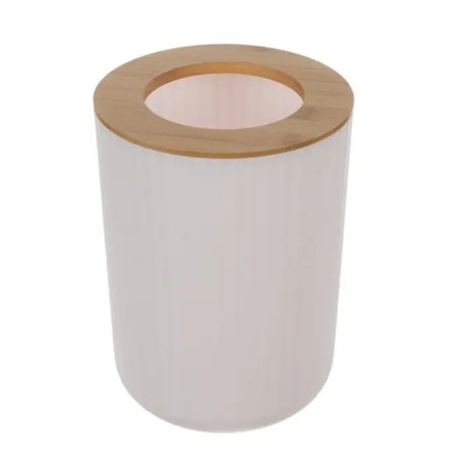 Ruhhy Badkameraccessoires Set - 6-delig - Wit en Bamboe - Stijlvolle en Functionele Badkamerinrichting