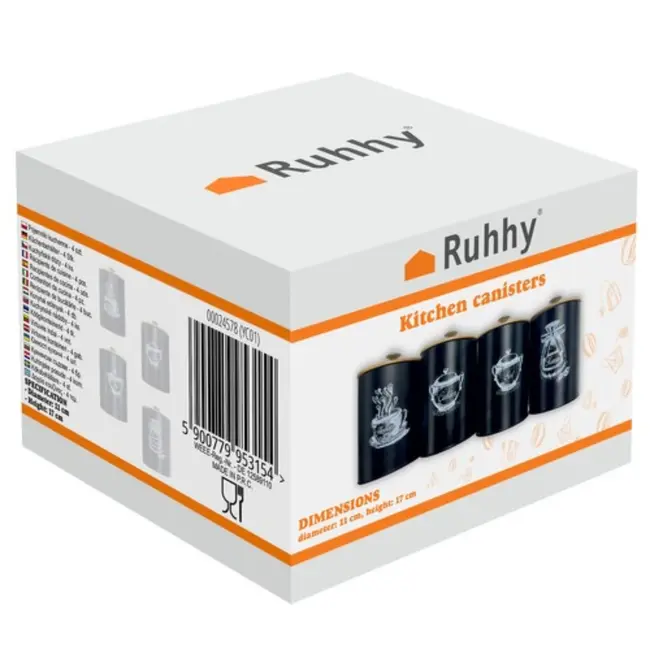 Ruhhy Voorraadpotten Set - 4-delig - Matzwart en Bamboe - Stijlvolle Keukenopslag