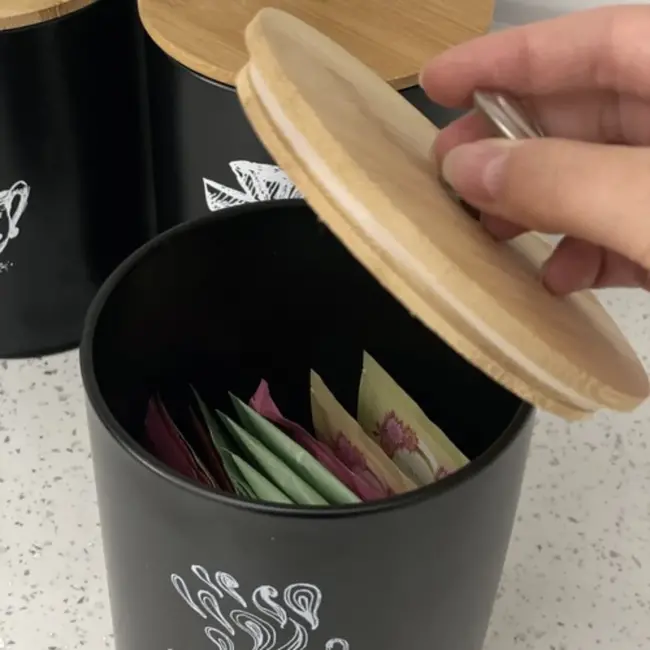 Ruhhy Voorraadpotten Set - 4-delig - Matzwart en Bamboe - Stijlvolle Keukenopslag