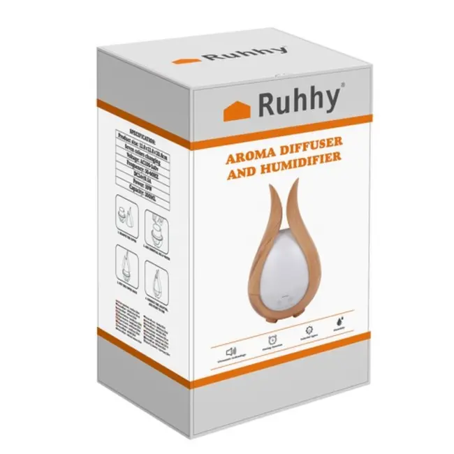 Ruhhy Aroma Diffuser - 200ml Luchtbevochtiger met LED Verlichting en Essentiële Oliën - Stijlvol Houten Design