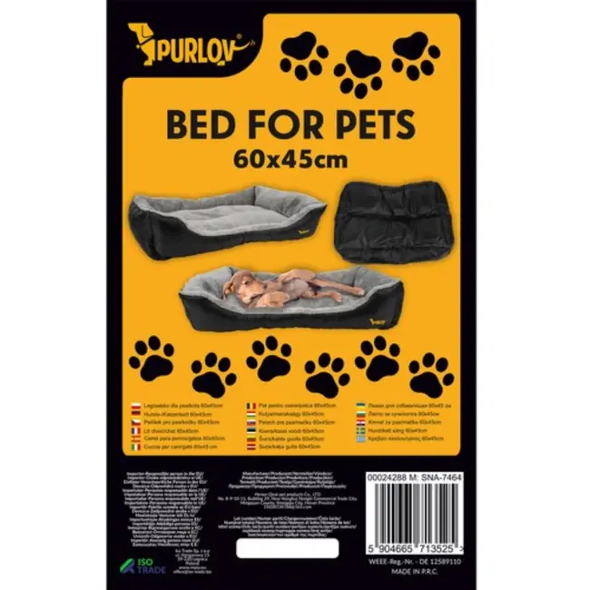 Purlov Honden- en Kattenmand - 60x45 cm - Comfortabel en Wasbaar Huisdierbed