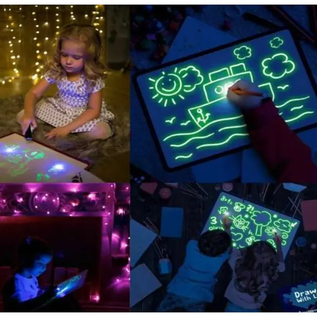 Ruhhy Lichttekenbord - LED Tekenbord voor Kinderen - Inclusief 6 Sjablonen en LED-pennen