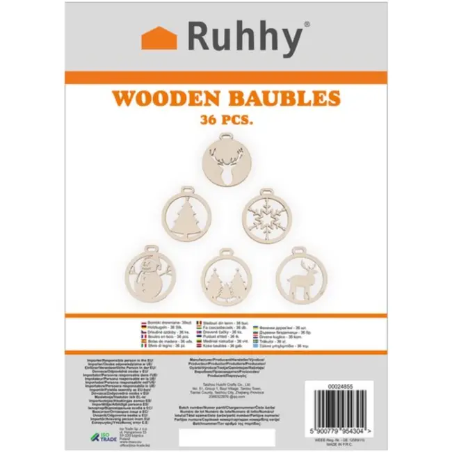 Ruhhy Houten Kerstballen – Set van 36 Stuks, Beige, DIY Decoratie – Perfect voor Kerstboom