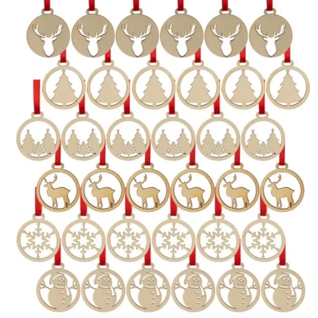 Ruhhy Houten Kerstballen – Set van 36 Stuks, Beige, DIY Decoratie – Perfect voor Kerstboom