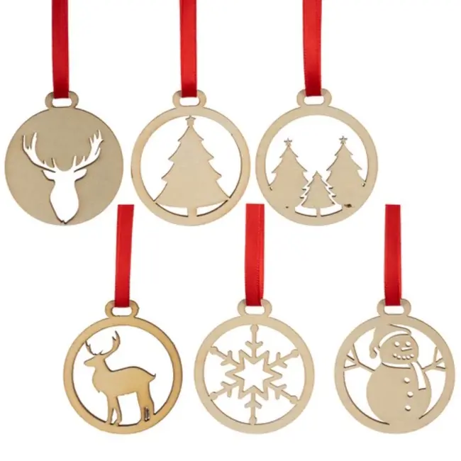 Ruhhy Houten Kerstballen – Set van 36 Stuks, Beige, DIY Decoratie – Perfect voor Kerstboom