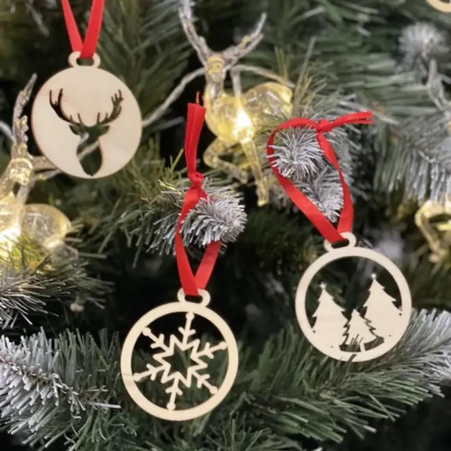 Ruhhy Houten Kerstballen – Set van 36 Stuks, Beige, DIY Decoratie – Perfect voor Kerstboom