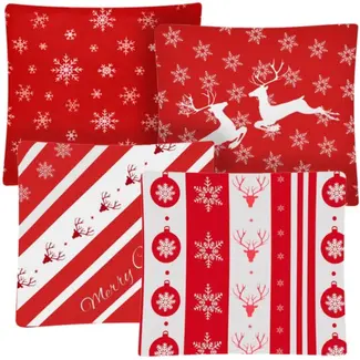 Ruhhy Kerst Kussenhoezen Set – 4 Stuks, Fluwelen Afwerking, 45x45 cm – Perfect voor Feestelijke Decoratie