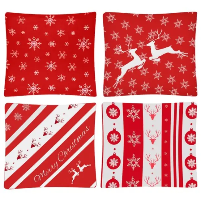 Ruhhy Kerst Kussenhoezen Set – 4 Stuks, Fluwelen Afwerking, 45x45 cm – Perfect voor Feestelijke Decoratie