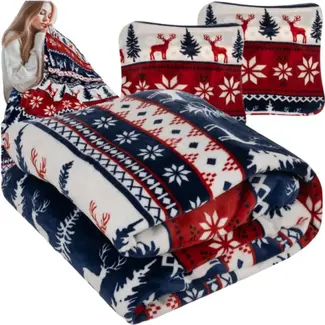 Ruhhy Kerst Deken + 2 Kussenhoezen – Warme en Zachte Set, 160x200 cm – Kerst Motief