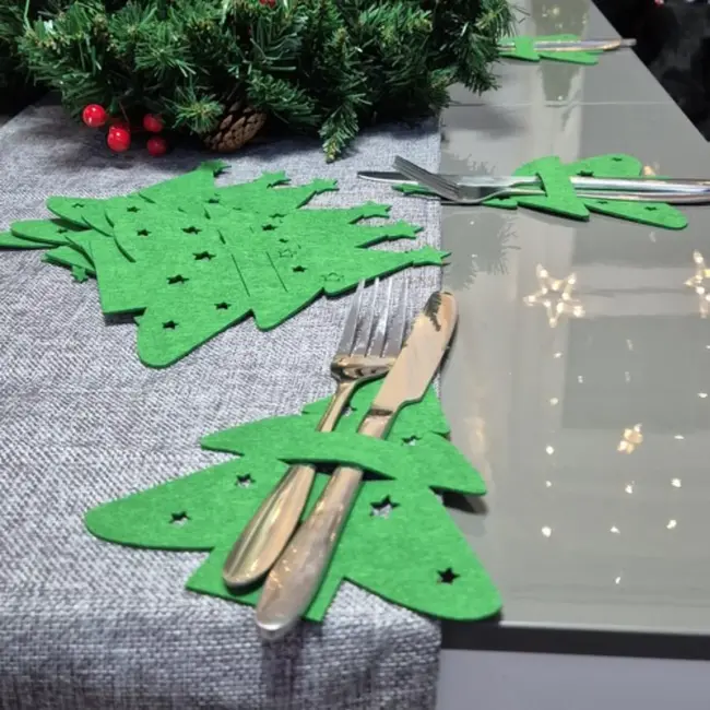 Ruhhy Bestekhouder Kerstbomen – Set van 12 Stuks, Vilten Kerst Tafeldecoratie