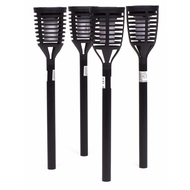 Benson Set van 4 LED solar tuinlampen - fakkel - flikkerend kaarseffect - 41 cm - zwart