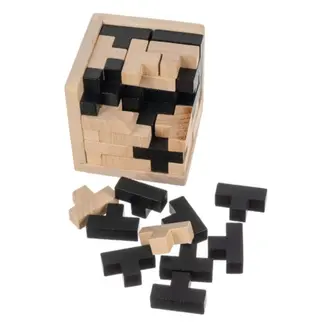 Kruzzel Houten Puzzelkubus - Breinbreker met 52 T-Blokken, Uitdagende Logische Puzzel voor Alle Leeftijden