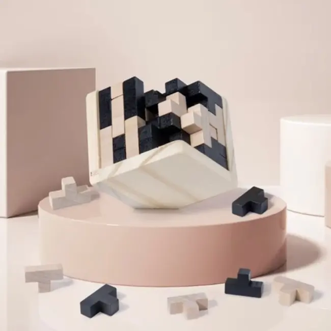 Kruzzel Houten Puzzelkubus - Breinbreker met 52 T-Blokken, Uitdagende Logische Puzzel voor Alle Leeftijden