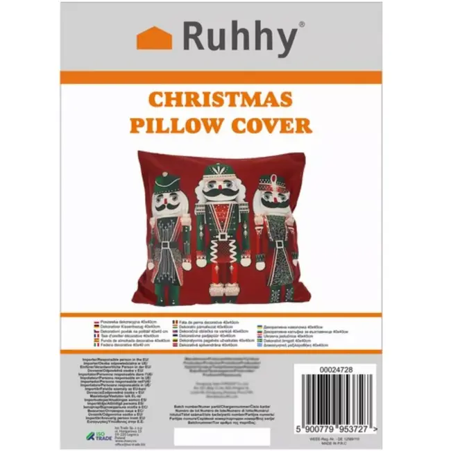 Ruhhy Kussenhoes Kerst 40x40 cm – Notenkraker Thema – Sfeervolle Kerstdecoratie