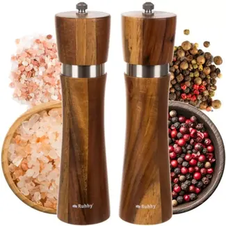 Ruhhy Houten Peper- en Zoutmolen Set – Verstelbaar en Duurzaam – 2-delige Set