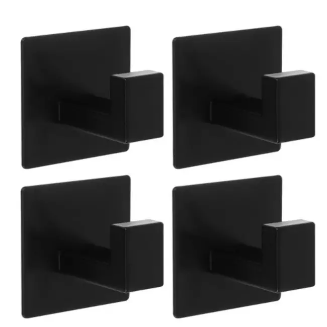 Ruhhy Zelfklevende Haken Set – 4 Mat Zwarte Haken voor Badkamer en Keuken