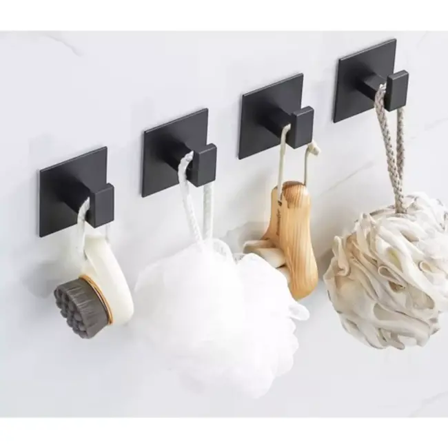 Ruhhy Zelfklevende Haken Set – 4 Mat Zwarte Haken voor Badkamer en Keuken