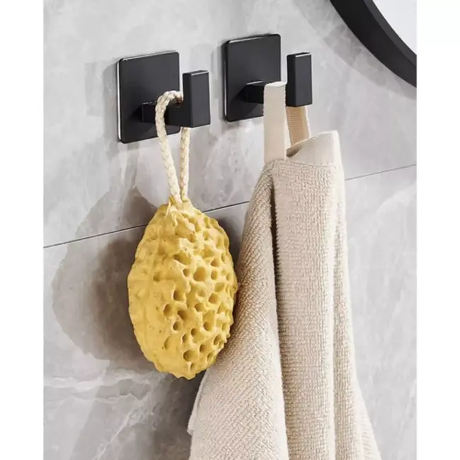 Ruhhy Zelfklevende Haken Set – 4 Mat Zwarte Haken voor Badkamer en Keuken