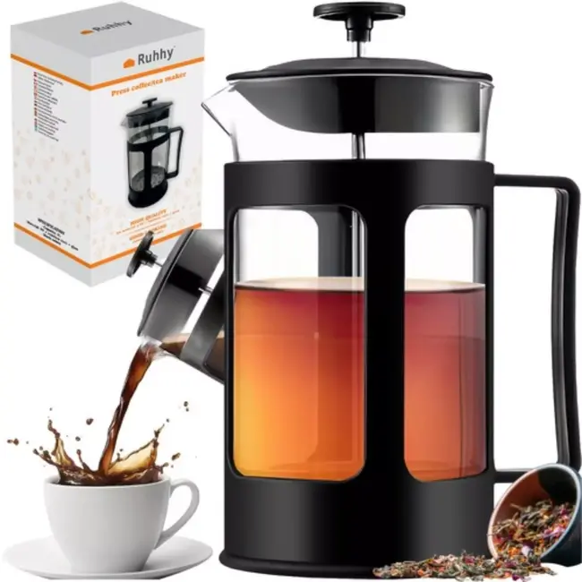Ruhhy French Press Koffie- en Theemaker – 1 Liter Capaciteit voor 3-6 Kopjes