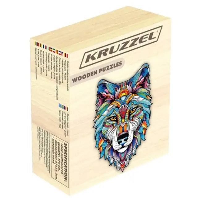 Kruzzel Houten Wolf Puzzel – 170 Stukken – Kleurrijke en Unieke Decoratieve Puzzel
