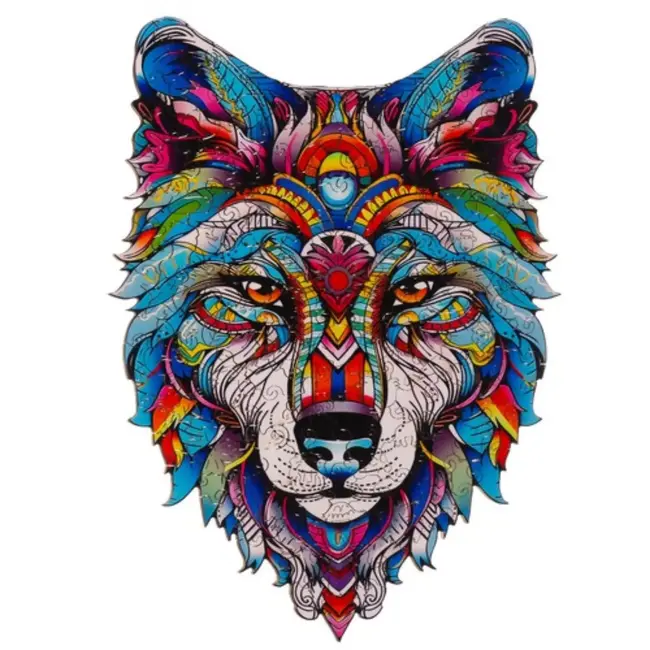 Kruzzel Houten Wolf Puzzel – 170 Stukken – Kleurrijke en Unieke Decoratieve Puzzel